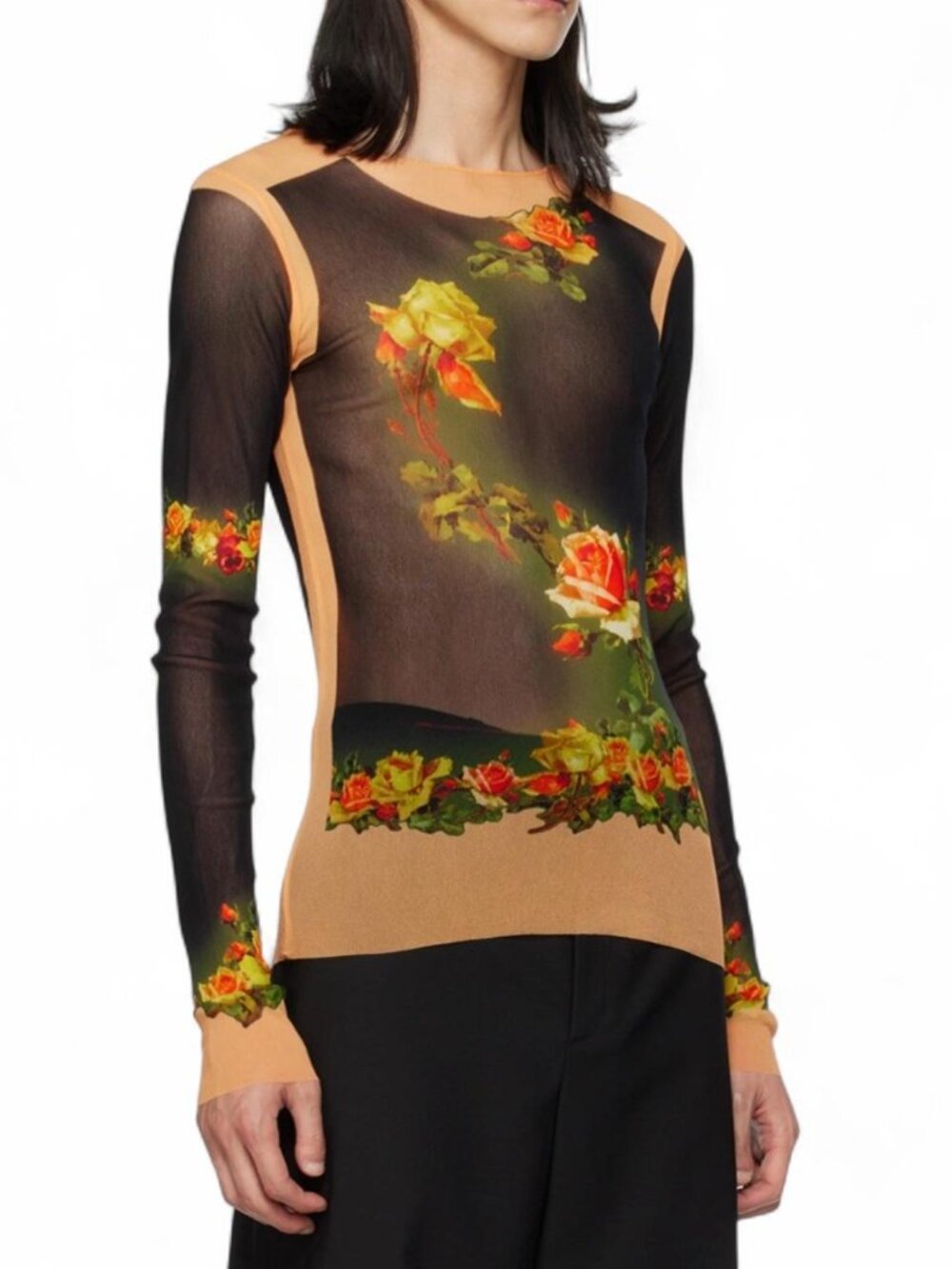 Jean Paul gaultier vintage y2k Yellow + black floral print mesh black flier